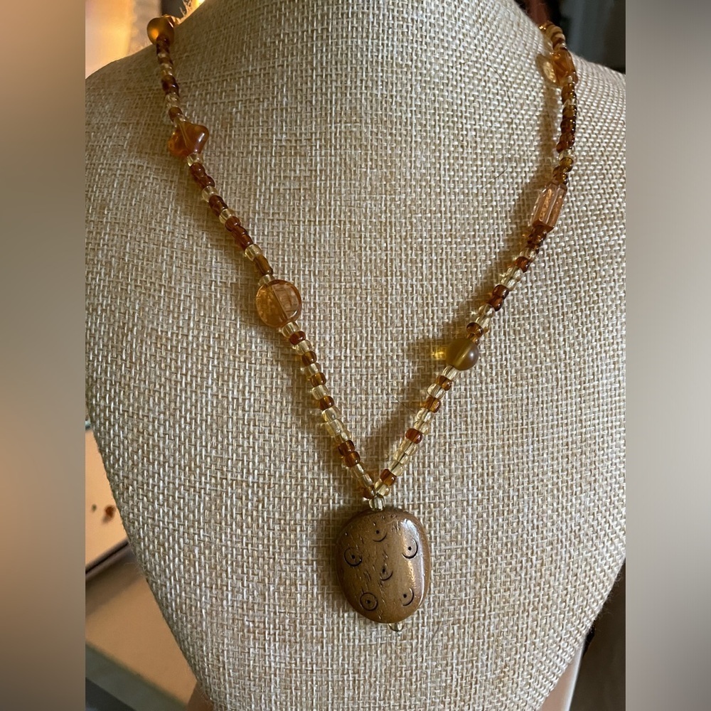 Boho bead and wood necklace